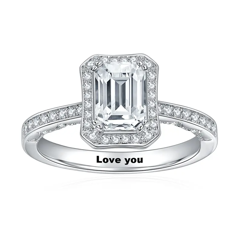 10K White Gold 1.5 to 5 CT Emerald Moissanite Wedding Ring