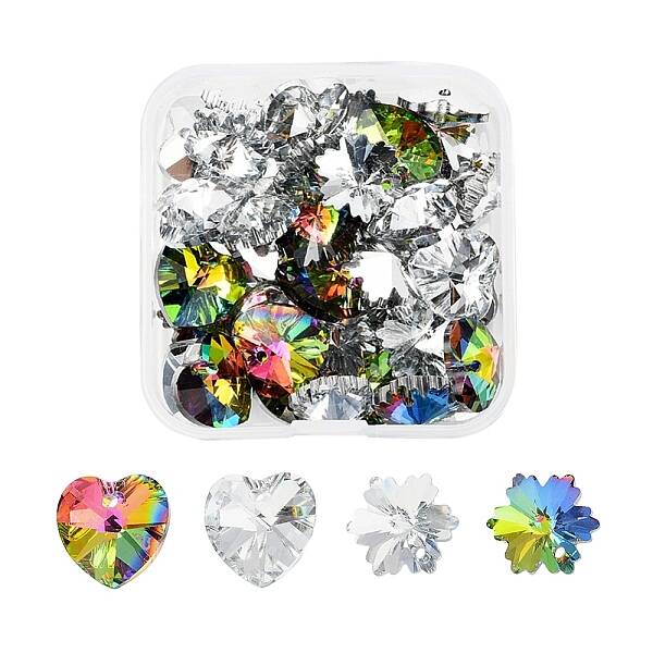 40Pcs 4 style Electroplated Glass Pendants