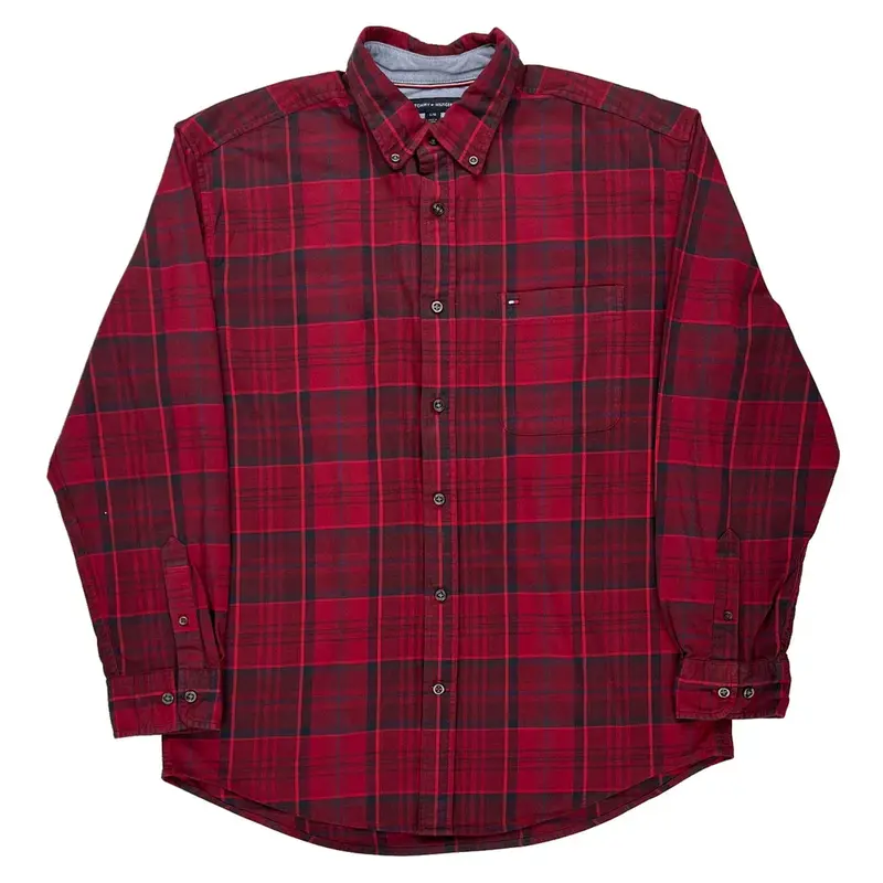 Tommy Hilfiger Checked Shirt - Large Red Cotton Blend