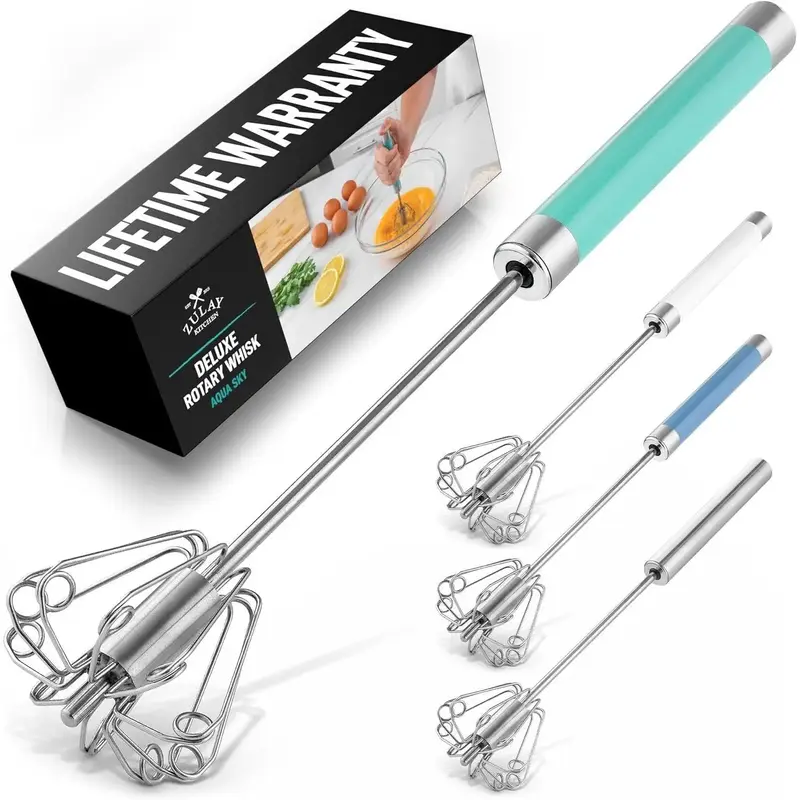 Egg Beater Push Whisk - Handheld Kitchen Mixer for Quick and Efficient Mixing of Eggs and Other Ingredients Stainless Steel U...