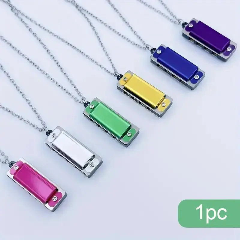 Random Color Mini Harmonica Necklace, 1 Count 4-hole 8-note Harmonica Pendant Necklace, Portable Musical Instrument for Kids ...
