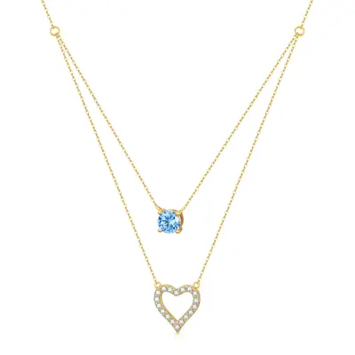 14K Gold Cubic Zirconia Heart Pendant Necklace