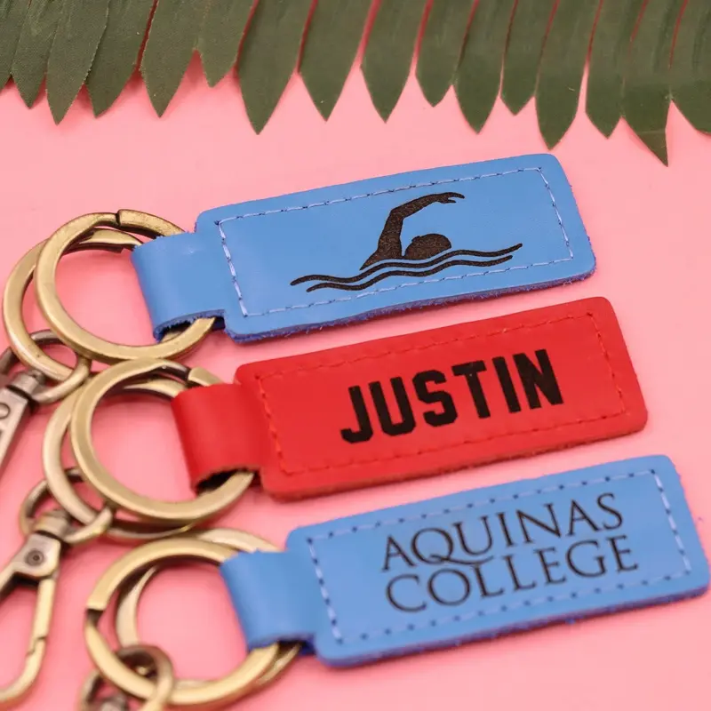 Colorful Leather Swimming Keychain , Real Leather, Same Day Shipping, Free Shipping US