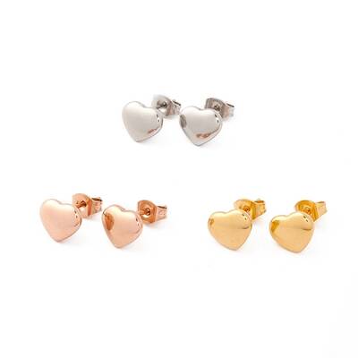 6 Pairs 304 Stainless Steel Heart Stud Earrings for Women