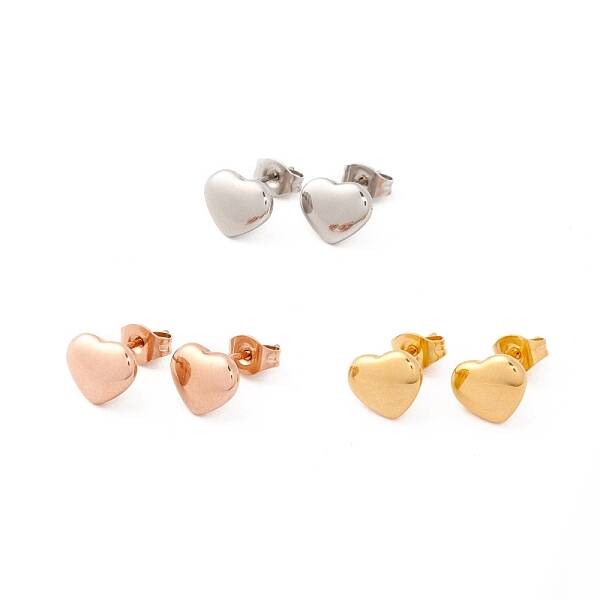6 Pairs 304 Stainless Steel Heart Stud Earrings for Women