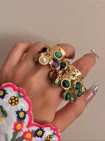 Vintage Stone Decor Open Ring, Elegant   Stackable Rings for Party, Daily Clothing Decor, Trendy All-match & Exquisite Jewelr...