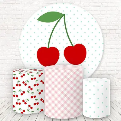 Aperturee Cherry Pink Plaid Green Spot Round Backdrop Kit | Custom Round Birthday Backdrop | Birthday Round Backdrop Cover | ...