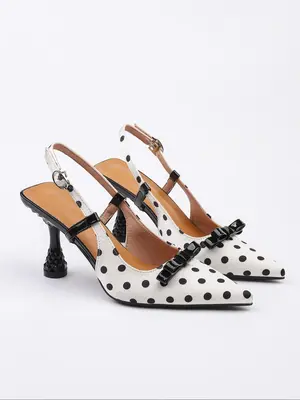 Women's Polka Dot Pattern Bow Decor Stiletto Heels, Elegant Pointed Toe Slingback High Heels for Party, Fashion Gorgeous Heel...