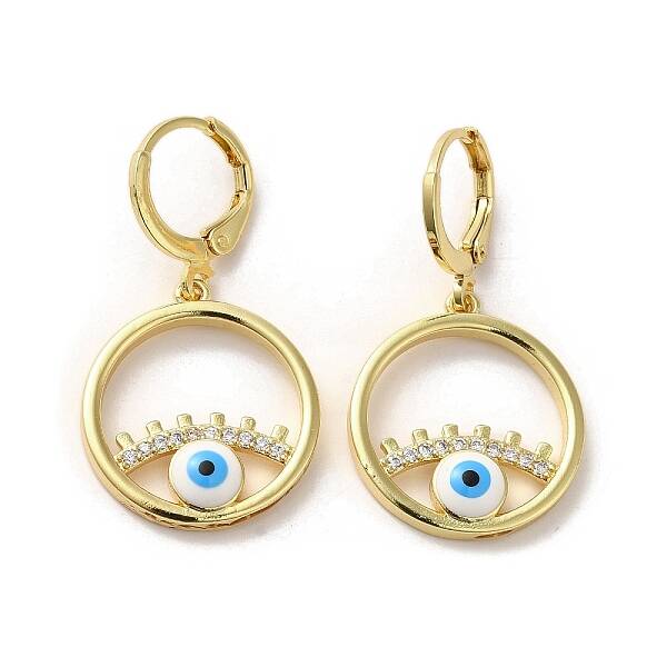 Evil Eye Real 18K Gold Plated Brass Dangle Leverback Earrings