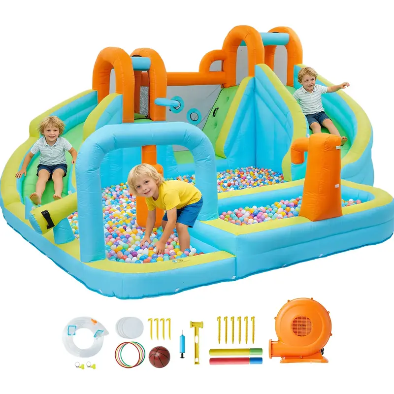 Garvee 10-in-1 Inflatable Bounce House for Kids – Jumping Castle Playset with Slide & 350W Blower – Indoor Outdoor Fun, B...