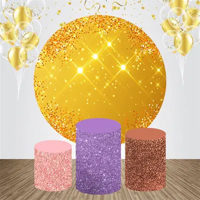 Golden Sparkling Glitter Round Birthday Backdrop Kit - Aperturee