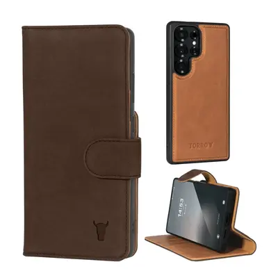 Samsung Galaxy S25 Ultra 2-in-1 Detachable Leather Wallet Case (Qi2/MagSafe Charging) - Nubuck / Dark Brown