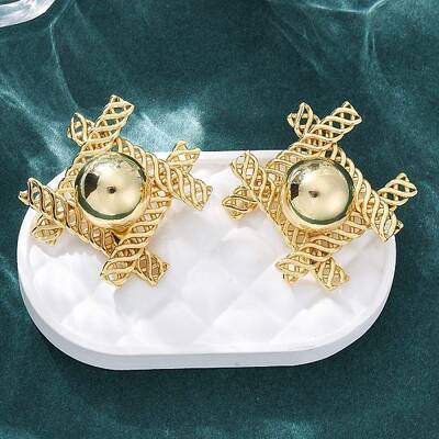 Woven Rhombus with Round Brass Stud Earrings