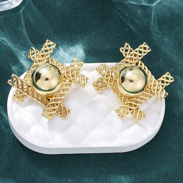 Woven Rhombus with Round Brass Stud Earrings