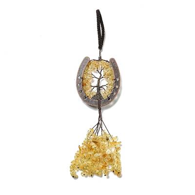 Natural Yellow Quartz Chip Tree of Life Pendants Decoration