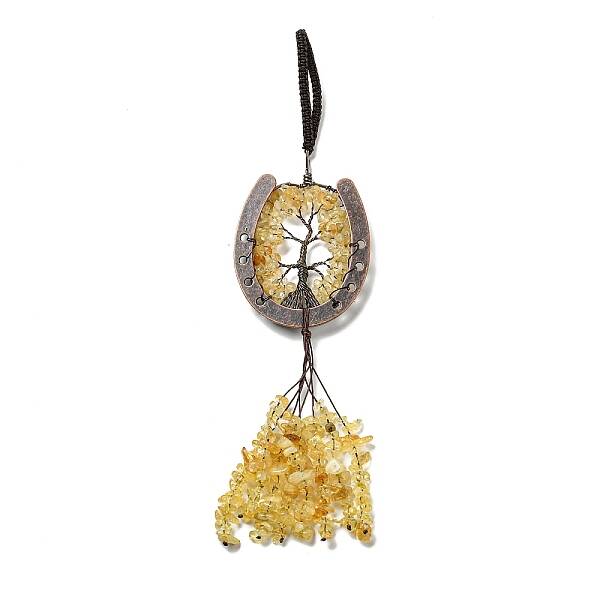 Natural Yellow Quartz Chip Tree of Life Pendants Decoration