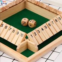 Wooden Shut The Box Game (2-4 Players) - Large 4 Sided Board, 8 Dice - Wooden Board Table Math Game Amusing Addition Game for...