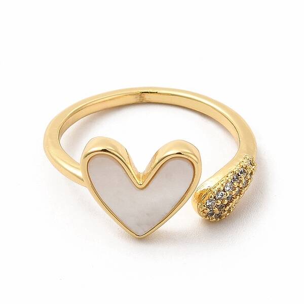 Natural Shell Heart Open Cuff Ring with Cubic Zirconia
