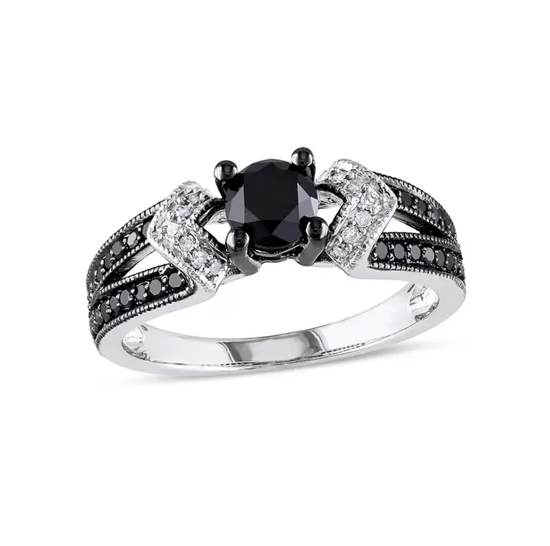 10K White Gold 0.75 to 3.25 CT.T.W. Black and White Diamond Round Cut Split Shank Engagement Band