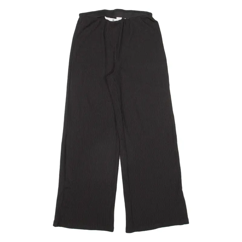 H&M Ribbed Girls Trousers Black Loose Straight W21 L22