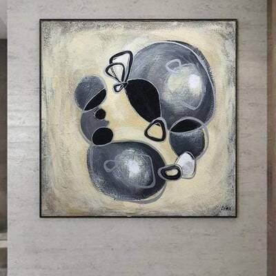 Extra Large Abstract Art Beige Painting Gray Paintings On Canvas Acrylic Painting Original Artwork Unique | BIOLOGY