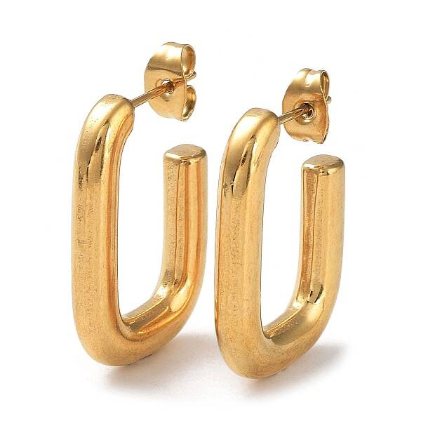 Ion Plating(IP) 304 Stainless Steel Rectangle Ear Studs for Women