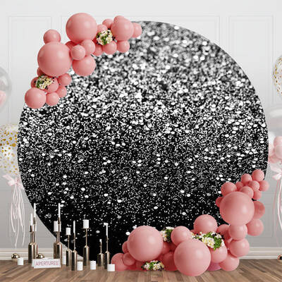 Black Silver Glitter Round Happy Birthday Backdrop - Aperturee