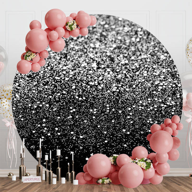 Black Silver Glitter Round Happy Birthday Backdrop - Aperturee