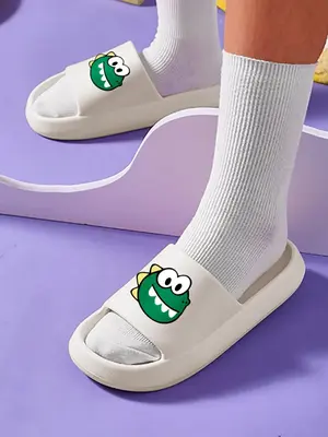 Men's Summer 2024 Cartoon Dinosaur Pattern Slides, Casual Soft Comfortable Wide Band Design Home Slippers, Indoor and Outdo...