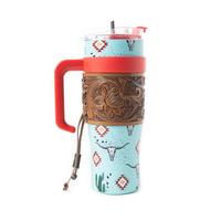 Wyoming Western Insulated Tumbler with Hand Tooled Sleeve by Myra