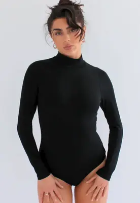 Organic Cotton Long Sleeve Turtleneck Bodysuit, Black | Size: XXL