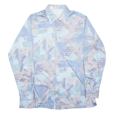 Full Zip Shirt Blue Crazy Pattern Long Sleeve Mens M