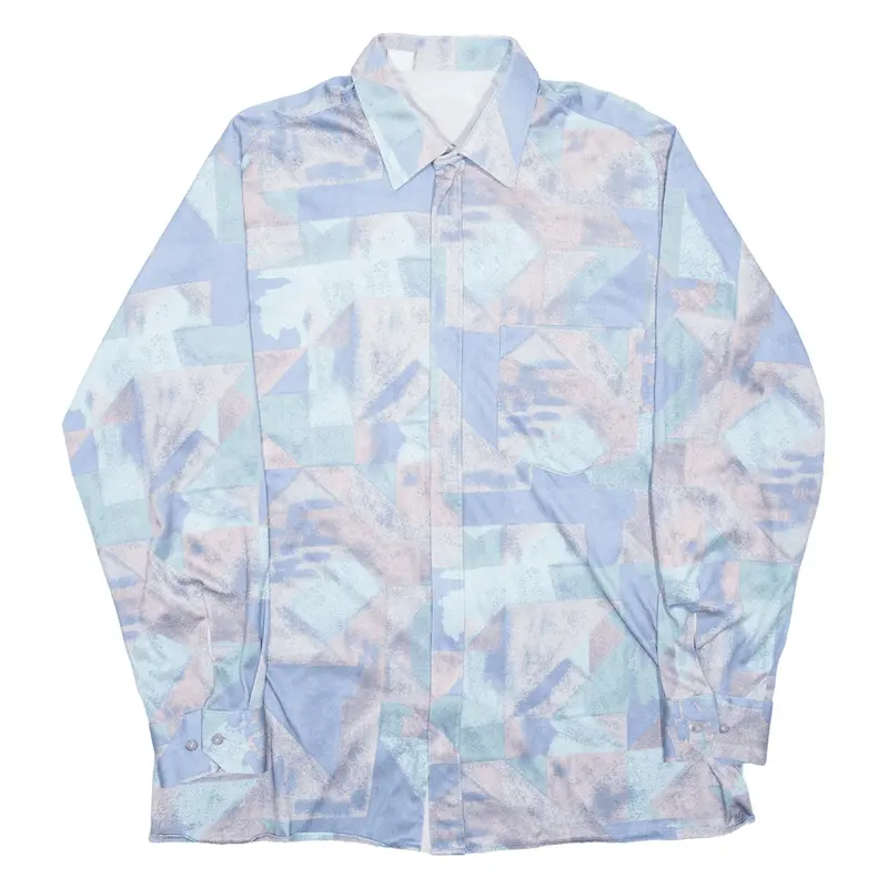 Full Zip Shirt Blue Crazy Pattern Long Sleeve Mens M