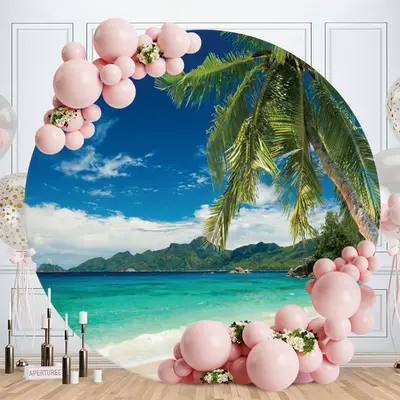 Summer Coconut Tree With Beach Round Backdrop - Aperturee