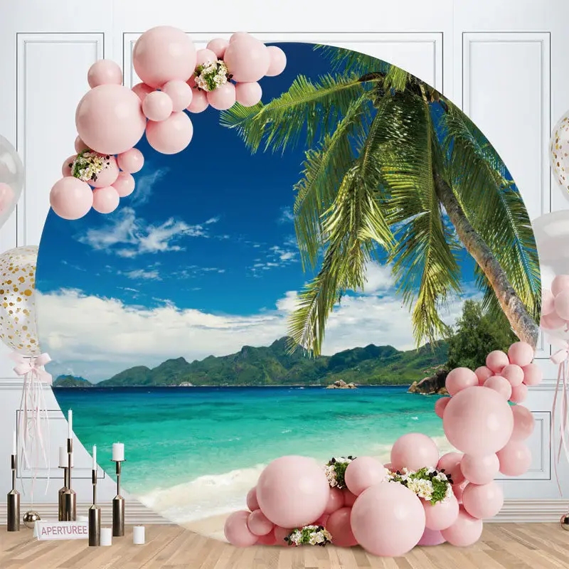 Summer Coconut Tree With Beach Round Backdrop - Aperturee