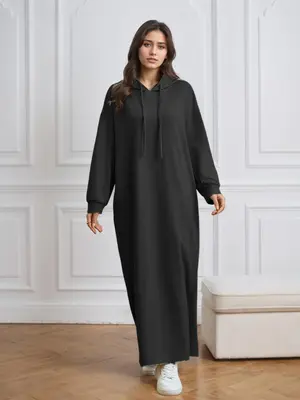 Women's Solid Color Long Sleeve Dress, Elegant Fashion Casual Dress for Daily Outdoor Wear, Women's Islamic Clothing for Rama...