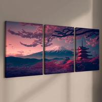 Decorating Wooden Framed Canvas Painting, 3 Counts/set Japanese Style Scenery Canvas Poster, Art Wall Decoration, Floral Land...