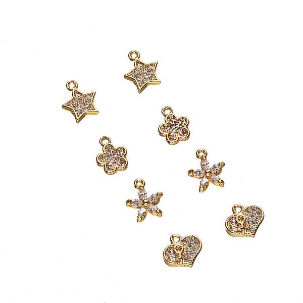 Brass Micro Pave Clear Cubic Zirconia Charms
