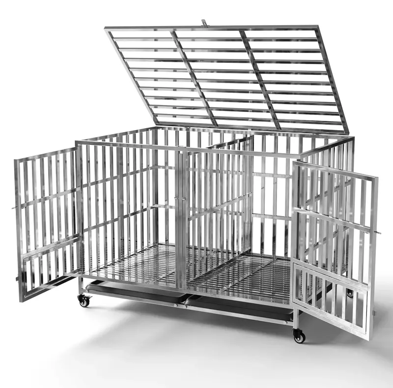 Garvee 48 Heavy Duty Dog Crate Cage Kennel with Isolation Fence, Full Stainless Steel High Anxiety Indestructible Dog Crate,...