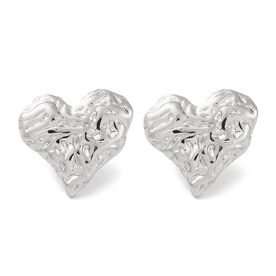 304 Stainless Steel Textured Heart Stud Earrings