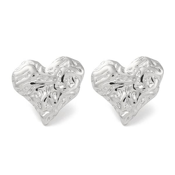 304 Stainless Steel Textured Heart Stud Earrings