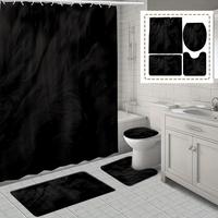Black Marble Pattern Shower Curtain Set, 1 Shower Curtain & 1 Toilet Lid Cover & 1 Rectangular Mat & 1 U-shaped Mat & 4 Hooks...