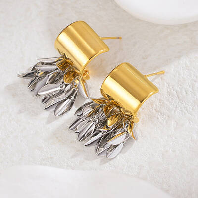 304 Stainless Steel Two Tone Leaf Stud Earrings