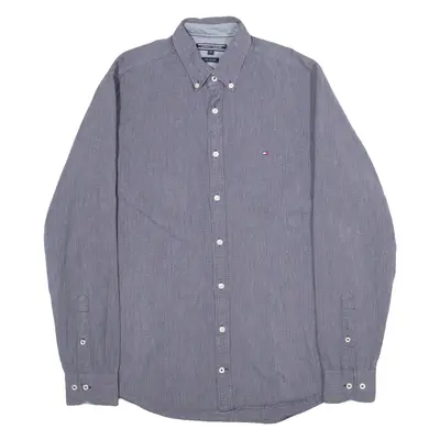 TOMMY HILFIGER New York Fit Mens Plain Shirt Blue Long Sleeve M