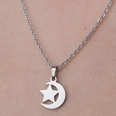Non-Tarnish 201 Stainless Steel Moon with Star Pendant Necklace