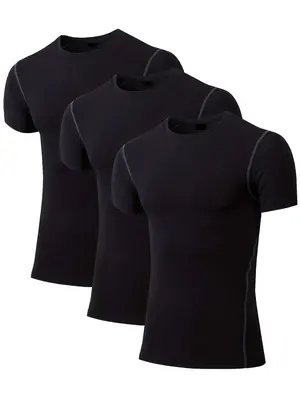 3 Pack Boys Compression Shirt Short Sleeve Youth Athletic Undershirt Kids Base Layer T-Shirt for Football Basketball Sporty J...