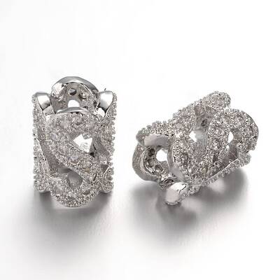 Hollow Brass Micro Pave Cubic Zirconia Beads