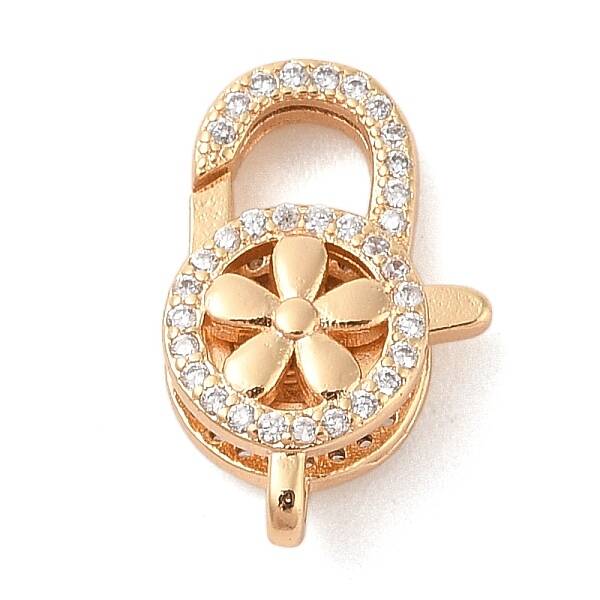 Brass Micro Pave Clear Cubic Zirconia Lobster Claw Clasps