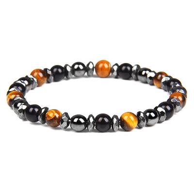 Non-magnetic Synthetic Hematite and Natural Tiger Eye Beaded Stretch Bracelets for Men