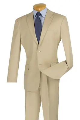 Tan Poplin Suit for Men - Modern Fit Two Button Style